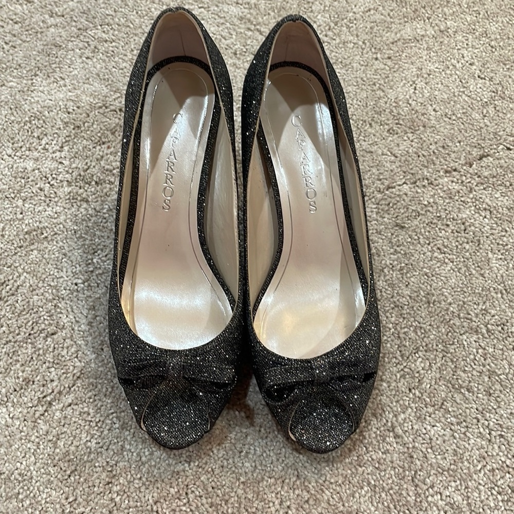 Black glitter party heels